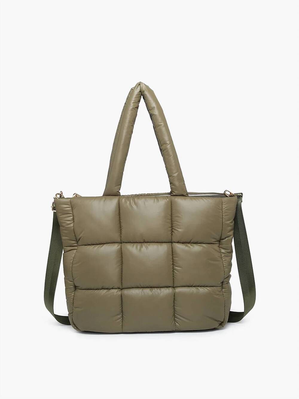 NEW JEN & CO. women's kiersten puffer hobo bag with strap in olive